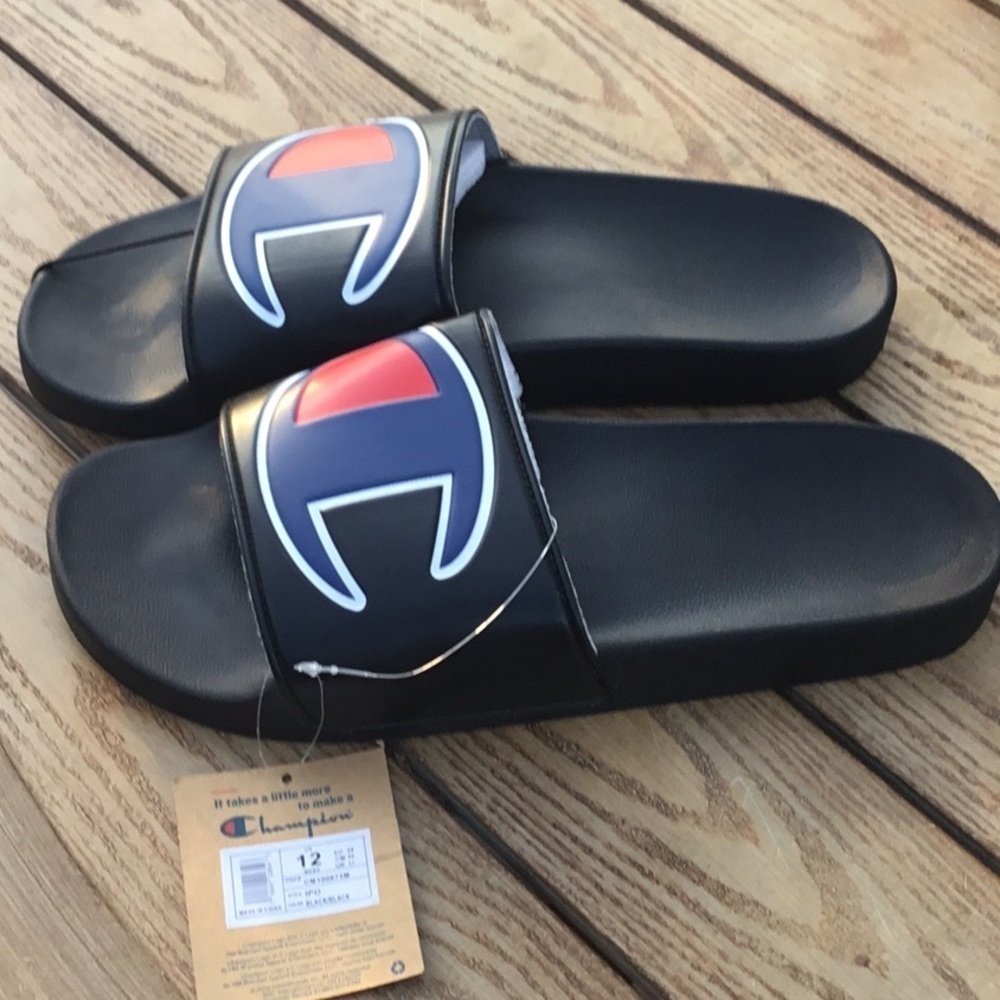 Champion Black and Blue Slide Sandals - Picture 2 of 3